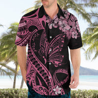 Personalised Polynesian Floral Butterfly Hawaiian Shirt Breast Cancer Pink Ribbon - Wonder Print Shop