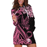 Personalised Polynesian Floral Butterfly Hoodie Dress Breast Cancer Pink Ribbon - Wonder Print Shop