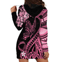 Personalised Polynesian Floral Butterfly Hoodie Dress Breast Cancer Pink Ribbon - Wonder Print Shop
