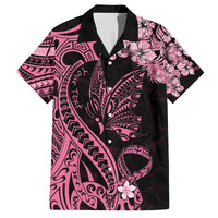 Personalised Polynesian Floral Butterfly Kid Hawaiian Shirt Breast Cancer Pink Ribbon - Wonder Print Shop