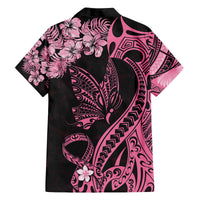 Personalised Polynesian Floral Butterfly Kid Hawaiian Shirt Breast Cancer Pink Ribbon - Wonder Print Shop
