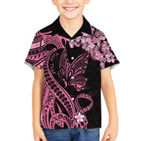 Personalised Polynesian Floral Butterfly Kid Hawaiian Shirt Breast Cancer Pink Ribbon - Wonder Print Shop
