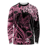 Personalised Polynesian Floral Butterfly Long Sleeve Shirt Breast Cancer Pink Ribbon - Wonder Print Shop