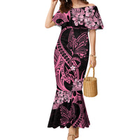 Personalised Polynesian Floral Butterfly Mermaid Dress Breast Cancer Pink Ribbon - Wonder Print Shop