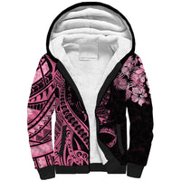 Personalised Polynesian Floral Butterfly Sherpa Hoodie Breast Cancer Pink Ribbon - Wonder Print Shop