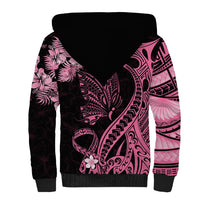 Personalised Polynesian Floral Butterfly Sherpa Hoodie Breast Cancer Pink Ribbon - Wonder Print Shop