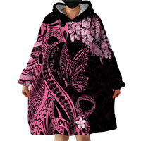 Personalised Polynesian Floral Butterfly Wearable Blanket Hoodie Breast Cancer Pink Ribbon - Wonder Print Shop