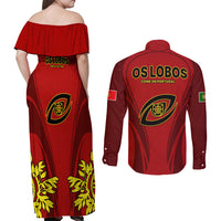 Portugal Rugby Couples Matching Off Shoulder Maxi Dress and Long Sleeve Button Shirts The Wolves World Cup 2023 Go Os Lobos LT9 - Wonder Print Shop
