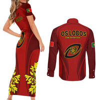 Portugal Rugby Couples Matching Short Sleeve Bodycon Dress and Long Sleeve Button Shirts The Wolves World Cup 2023 Go Os Lobos LT9 - Wonder Print Shop