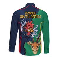 France South Africa Rugby Long Sleeve Button Shirt Springboks and Gallic Rooster World Cup 2023 - Wonder Print Shop