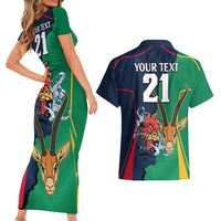 Custom France South Africa Rugby Couples Matching Short Sleeve Bodycon Dress and Hawaiian Shirt Springboks and Gallic Rooster World Cup 2023 LT9 - Wonder Print Shop
