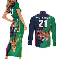 Custom France South Africa Rugby Couples Matching Short Sleeve Bodycon Dress and Long Sleeve Button Shirts Springboks and Gallic Rooster World Cup 2023 LT9 - Wonder Print Shop