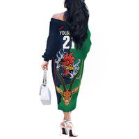 Custom France South Africa Rugby Off The Shoulder Long Sleeve Dress Springboks and Gallic Rooster World Cup 2023 - Wonder Print Shop
