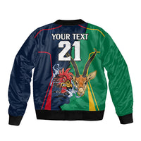 Custom France South Africa Rugby Sleeve Zip Bomber Jacket Springboks and Gallic Rooster World Cup 2023 - Wonder Print Shop