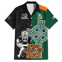 New Zealand Ireland Rugby Family Matching Tank Maxi Dress and Hawaiian Shirt Warrior Black Fern and Shamrocks World Cup 2023 - Wonder Print Shop