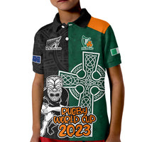 New Zealand Ireland Rugby Kid Polo Shirt Warrior Black Fern and Shamrocks World Cup 2023 - Wonder Print Shop