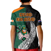 New Zealand Ireland Rugby Kid Polo Shirt Warrior Black Fern and Shamrocks World Cup 2023 - Wonder Print Shop