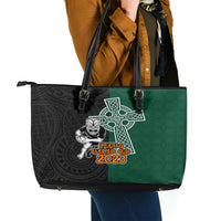 New Zealand Ireland Rugby Leather Tote Bag Warrior Black Fern and Shamrocks World Cup 2023 - Wonder Print Shop