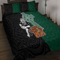 New Zealand Ireland Rugby Quilt Bed Set Warrior Black Fern and Shamrocks World Cup 2023 - Wonder Print Shop