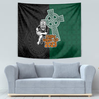 New Zealand Ireland Rugby Tapestry Warrior Black Fern and Shamrocks World Cup 2023 - Wonder Print Shop