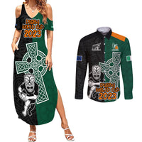 Custom New Zealand Ireland Rugby Couples Matching Summer Maxi Dress and Long Sleeve Button Shirts Warrior Black Fern and Shamrocks World Cup 2023 LT9 - Wonder Print Shop