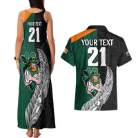 Custom New Zealand Ireland Rugby Couples Matching Tank Maxi Dress and Hawaiian Shirt Warrior Black Fern and Shamrocks World Cup 2023 LT9 - Wonder Print Shop
