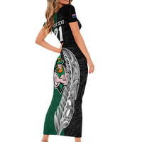 Custom New Zealand Ireland Rugby Short Sleeve Bodycon Dress Warrior Black Fern and Shamrocks World Cup 2023 - Wonder Print Shop