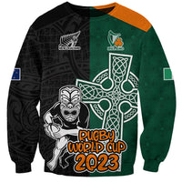 Custom New Zealand Ireland Rugby Sweatshirt Warrior Black Fern and Shamrocks World Cup 2023 - Wonder Print Shop