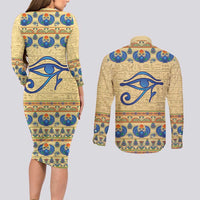 Ancient Egypt Scarab Beetle Couples Matching Long Sleeve Bodycon Dress and Long Sleeve Button Shirt LT9 - Wonder Print Shop