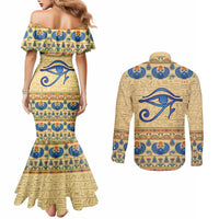 Ancient Egypt Scarab Beetle Couples Matching Mermaid Dress and Long Sleeve Button Shirt