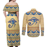 Ancient Egypt Scarab Beetle Couples Matching Off Shoulder Maxi Dress and Long Sleeve Button Shirt LT9 - Wonder Print Shop