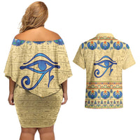 Ancient Egypt Scarab Beetle Couples Matching Off Shoulder Short Dress and Hawaiian Shirt LT9 - Wonder Print Shop