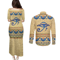 Ancient Egypt Scarab Beetle Couples Matching Puletasi and Long Sleeve Button Shirt LT9 - Wonder Print Shop
