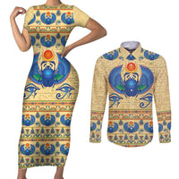 Ancient Egypt Scarab Beetle Couples Matching Short Sleeve Bodycon Dress and Long Sleeve Button Shirt LT9 - Wonder Print Shop