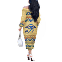 Ancient Egypt Scarab Beetle Off The Shoulder Long Sleeve Dress - Wonder Print Shop