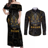 Anubis Egyptian God of Death Couples Matching Off Shoulder Maxi Dress and Long Sleeve Button Shirt LT9 - Wonder Print Shop