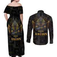 Anubis Egyptian God of Death Couples Matching Off Shoulder Maxi Dress and Long Sleeve Button Shirt LT9 - Wonder Print Shop