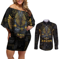 Anubis Egyptian God of Death Couples Matching Off Shoulder Short Dress and Long Sleeve Button Shirt LT9 - Wonder Print Shop
