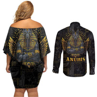 Anubis Egyptian God of Death Couples Matching Off Shoulder Short Dress and Long Sleeve Button Shirt LT9 - Wonder Print Shop
