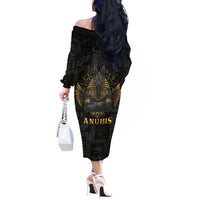 Anubis Egyptian God of Death Off The Shoulder Long Sleeve Dress - Wonder Print Shop