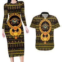 Egyptian God of The Sun Eye of Ra Couples Matching Long Sleeve Bodycon Dress and Hawaiian Shirt LT9 - Wonder Print Shop