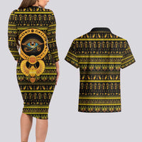 Egyptian God of The Sun Eye of Ra Couples Matching Long Sleeve Bodycon Dress and Hawaiian Shirt LT9 - Wonder Print Shop