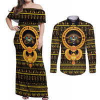 Egyptian God of The Sun Eye of Ra Couples Matching Off Shoulder Maxi Dress and Long Sleeve Button Shirt LT9 - Wonder Print Shop