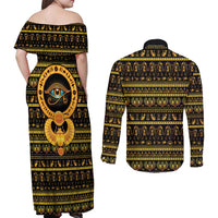 Egyptian God of The Sun Eye of Ra Couples Matching Off Shoulder Maxi Dress and Long Sleeve Button Shirt LT9 - Wonder Print Shop