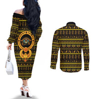 Egyptian God of The Sun Eye of Ra Couples Matching Off The Shoulder Long Sleeve Dress and Long Sleeve Button Shirt