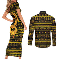 Egyptian God of The Sun Eye of Ra Couples Matching Short Sleeve Bodycon Dress and Long Sleeve Button Shirt LT9 - Wonder Print Shop