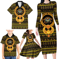 Egyptian God of The Sun Eye of Ra Family Matching Long Sleeve Bodycon Dress and Hawaiian Shirt LT9 - Wonder Print Shop
