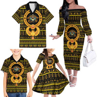 Egyptian God of The Sun Eye of Ra Family Matching Off The Shoulder Long Sleeve Dress and Hawaiian Shirt - Wonder Print Shop