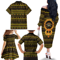 Egyptian God of The Sun Eye of Ra Family Matching Off The Shoulder Long Sleeve Dress and Hawaiian Shirt - Wonder Print Shop