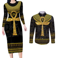 The Ankh Egyptian Hieroglyphs Couples Matching Long Sleeve Bodycon Dress and Long Sleeve Button Shirt LT9 - Wonder Print Shop